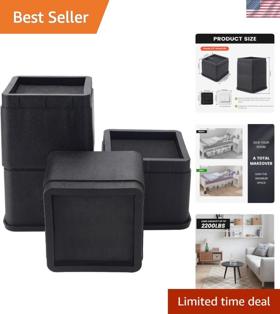 Heavy Duty Adjustable Bed Risers 3 or 6 Inch - Elevate & Store with Confidence