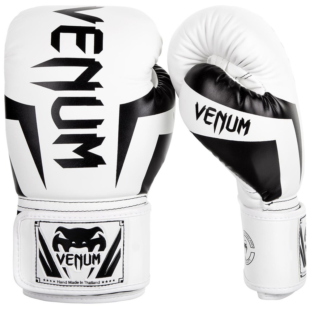 Venum Elite Hook and Loop Training Boxing Gloves - White/Black