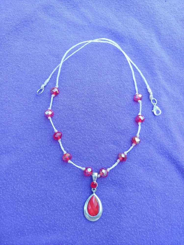 Necklace 20" Red Glass Beads. Comfortable Lightweight.