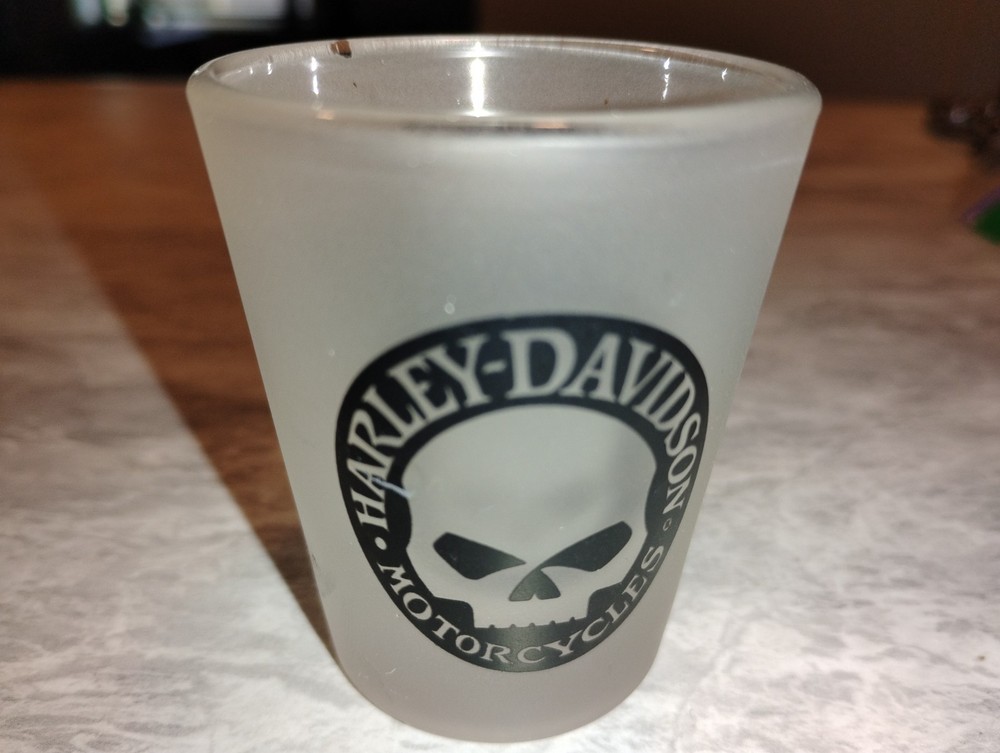 harley davidson shot glass and rubber coaster