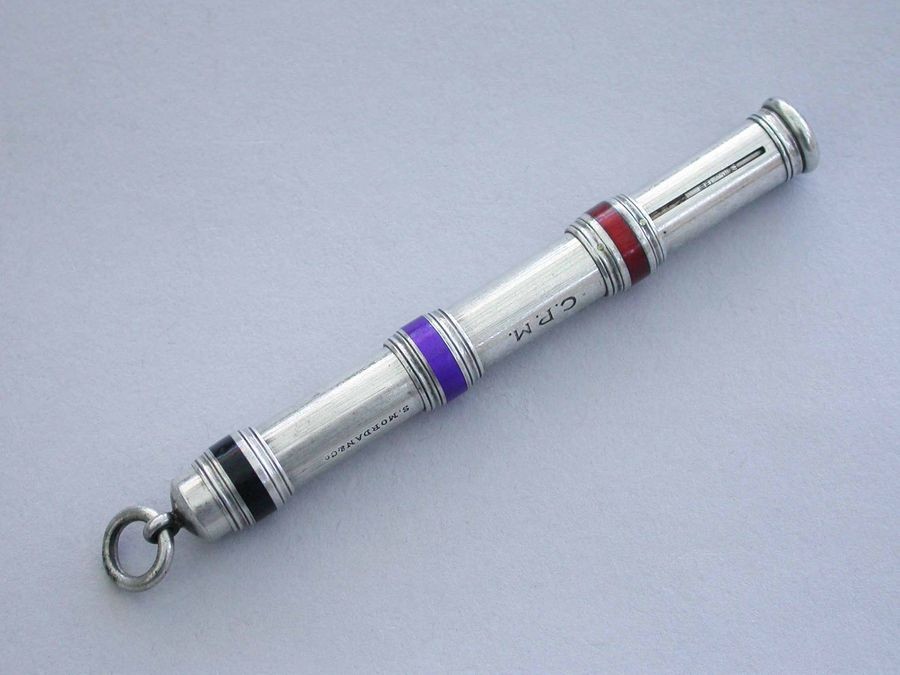 Victorian Silver & Enamel Three Colour Sliding Propelling Pencil. c1890
