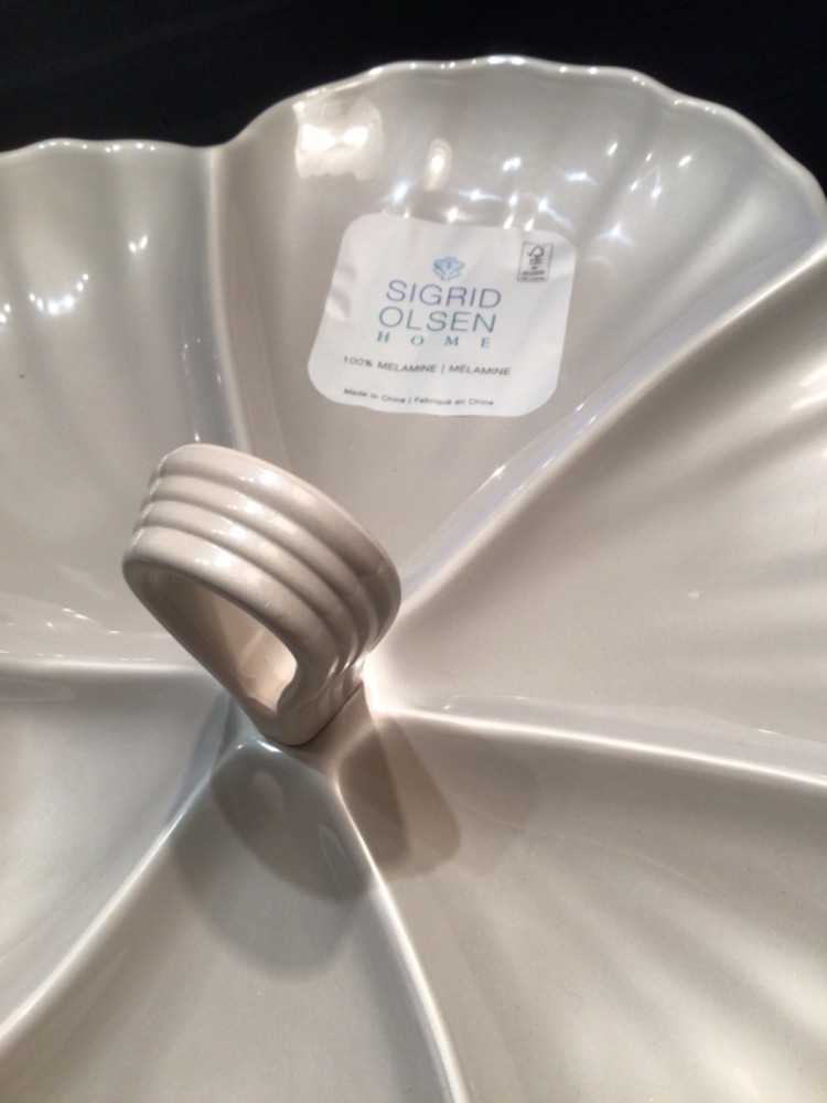 SIGRID OLSEN Melamine 15” Round platter pearlized shell petal NEW