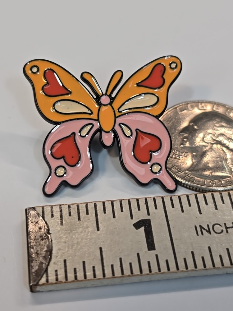 Butterfly Lapel Pin Orange & Pink