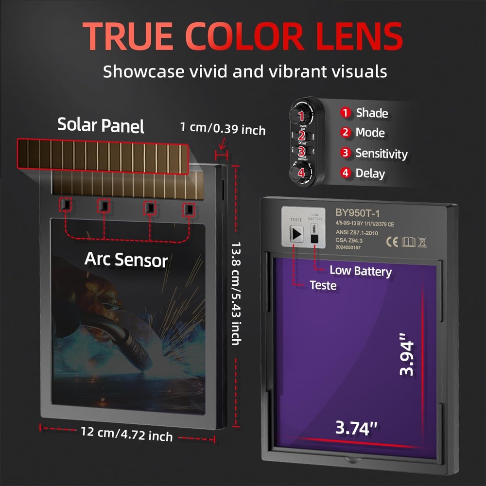 Welding Helmet with 4 LED Light, Panoramic Large Viewing Screen 3.94"X3.74" T...
