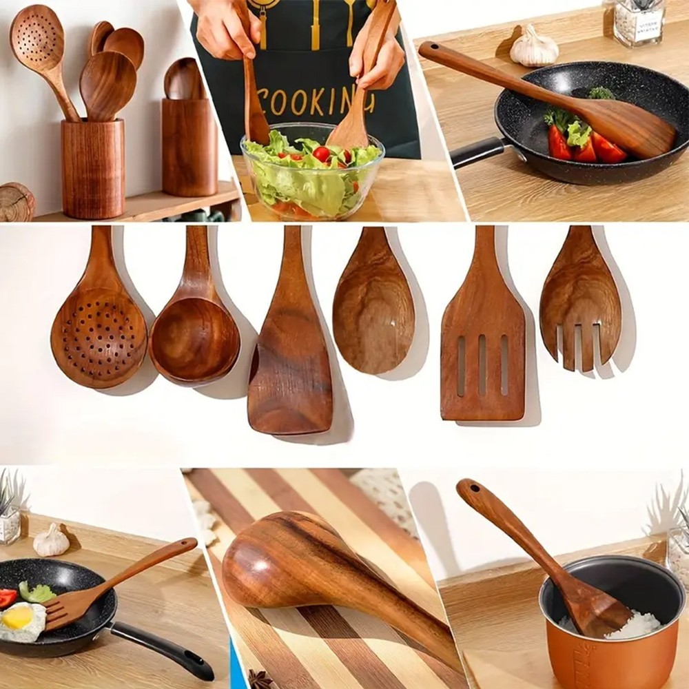 Wooden Kitchen Utensil Set - Natural Cooking Tools