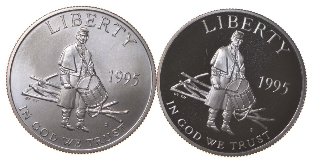 1995 Proof & Unc Civil War Drummer Boy Commemorative Half Dollar Set