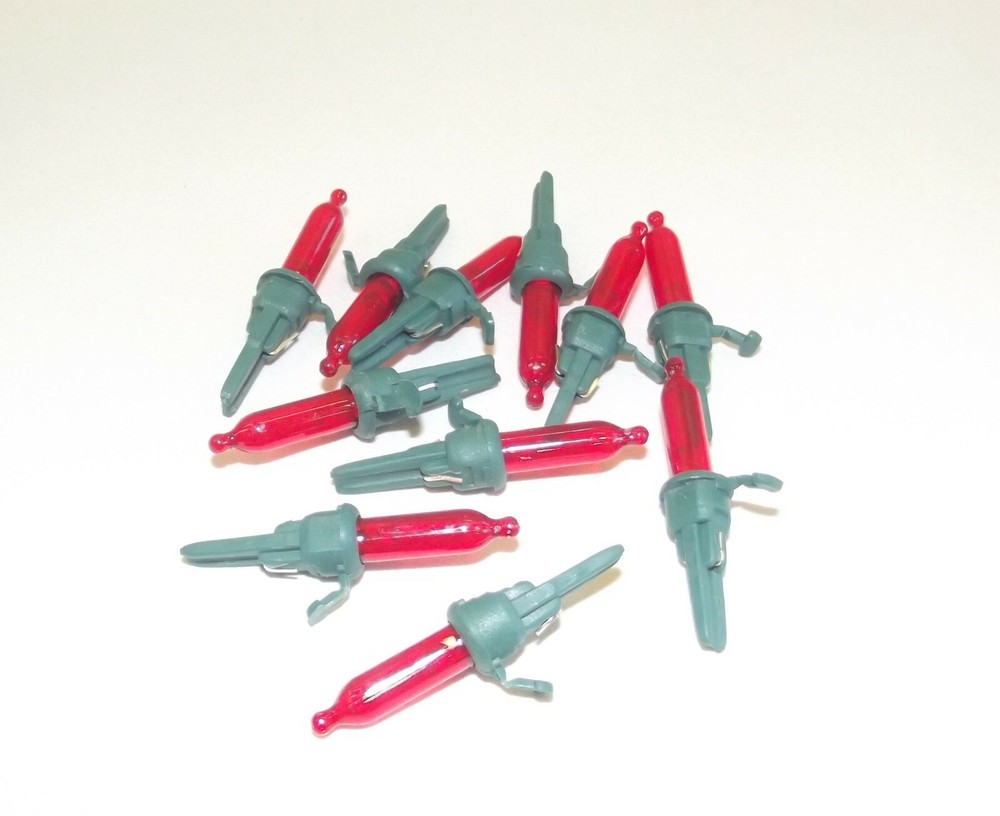 10 LED Red Mini Christmas Tree Lights Green Base Replacement Bulbs 3.4 V .068