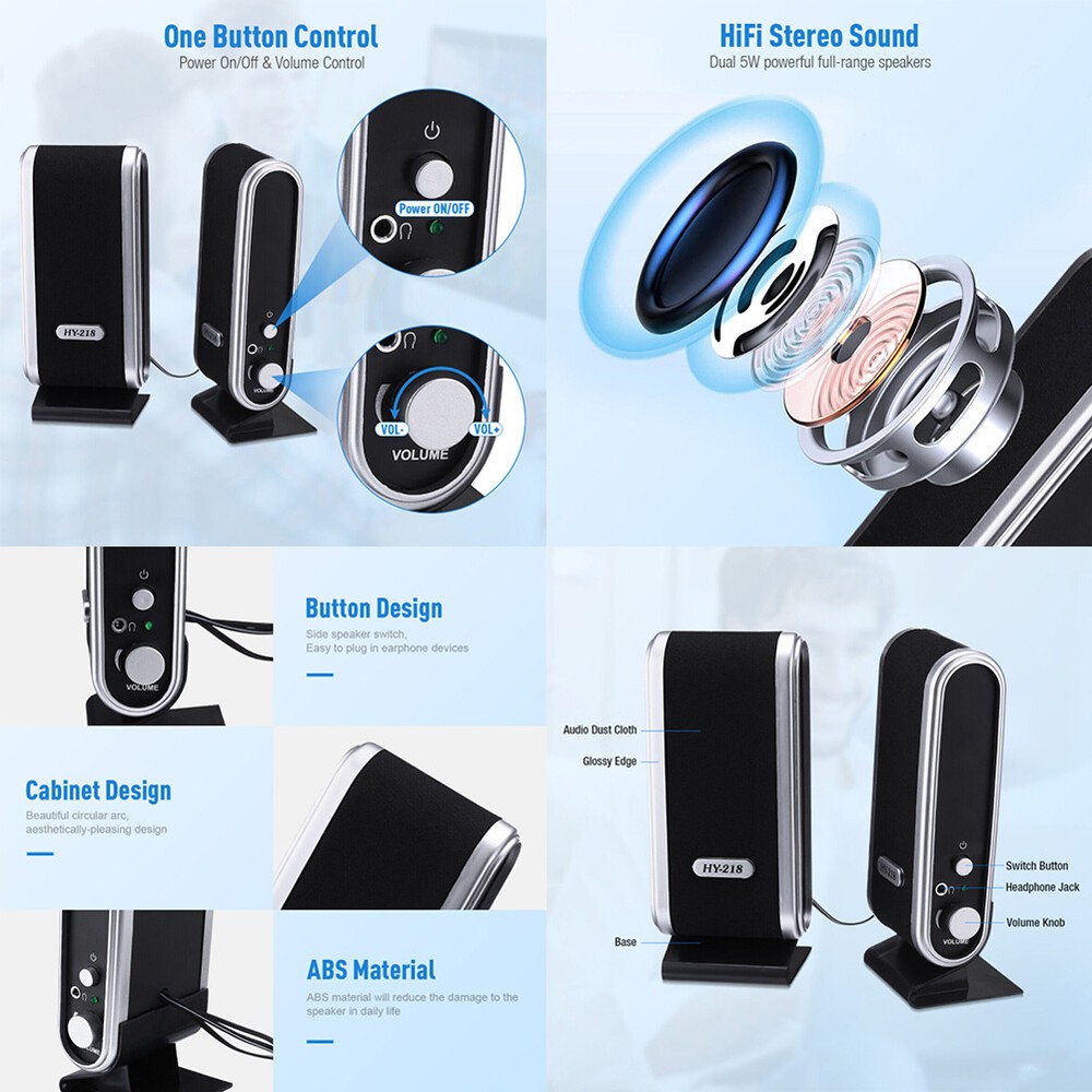 US 1 Pc USB Power Stereo Speaker System 3.5mm Jack For Desktop Laptop Computer
