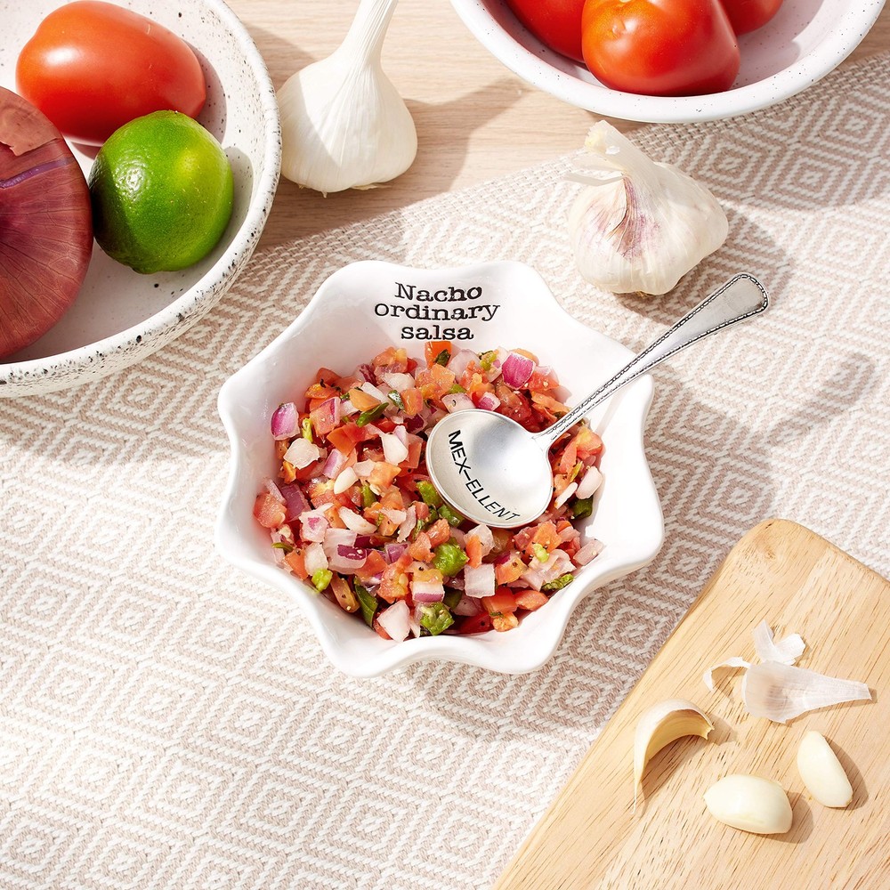 Mud Pie Salsa Ceramic Dip Cup Set - "Nacho Ordinary Salsa" 2-Piece