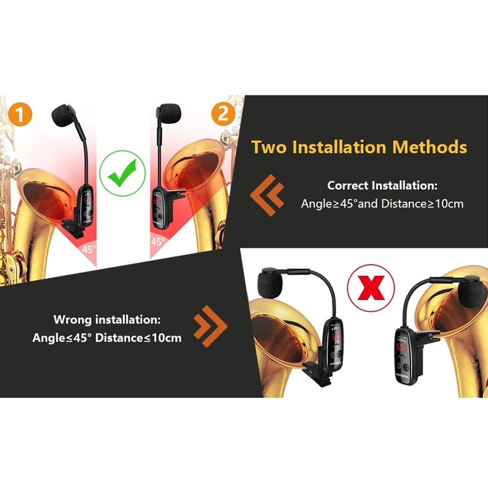 Microphone with Receiver Transmitter 50M Range Wireless For Trumpet Saxophone n