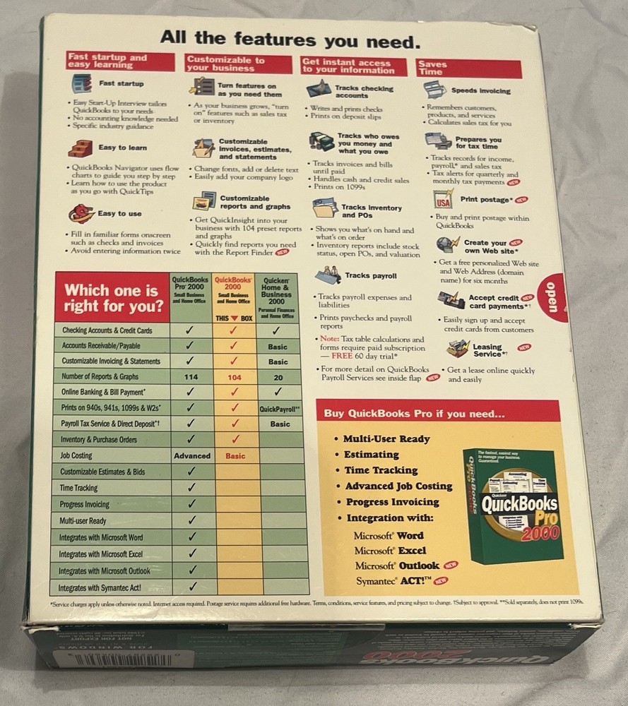 QuickBooks 2000 Software for Windows 95/98/NT w/ Manuals