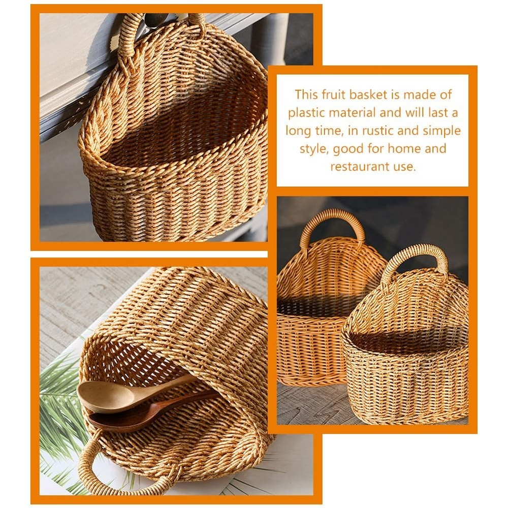 2Pcs Hanging Storage Basket - Hanging Fruit Basket Wall Basket with Handle, S...