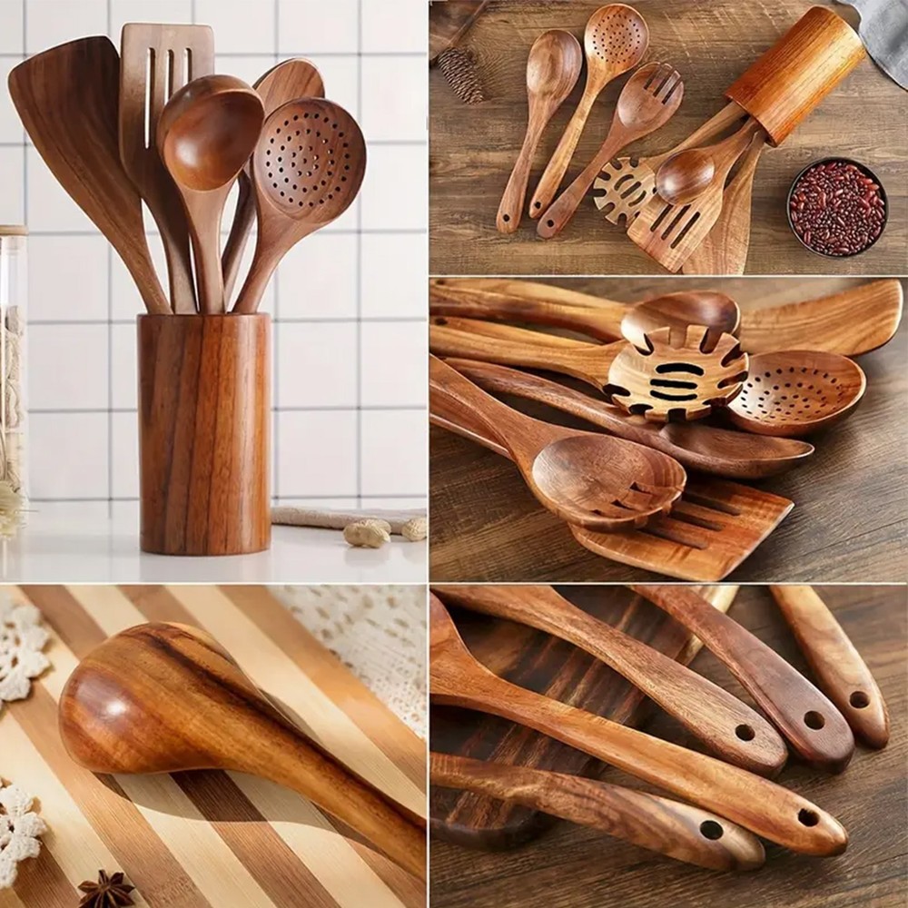 Wooden Kitchen Utensil Set - Natural Cooking Tools