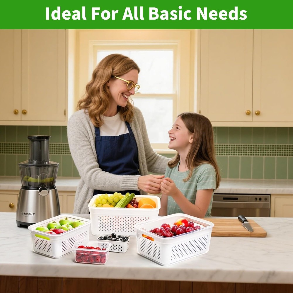 5-Pack Large Fruit Storage Containers Fridge W/ Removable Colander 2 in 1