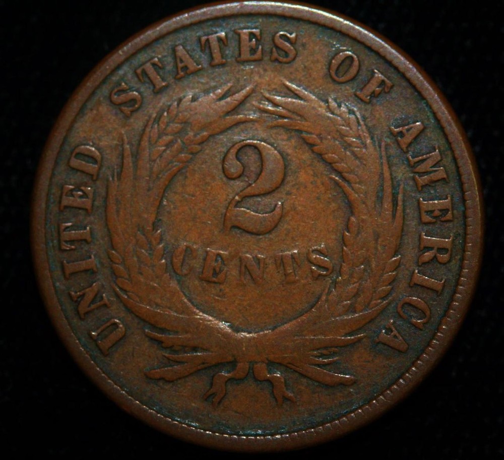 1870 TWO CENT PIECE COIN BROWN - F
