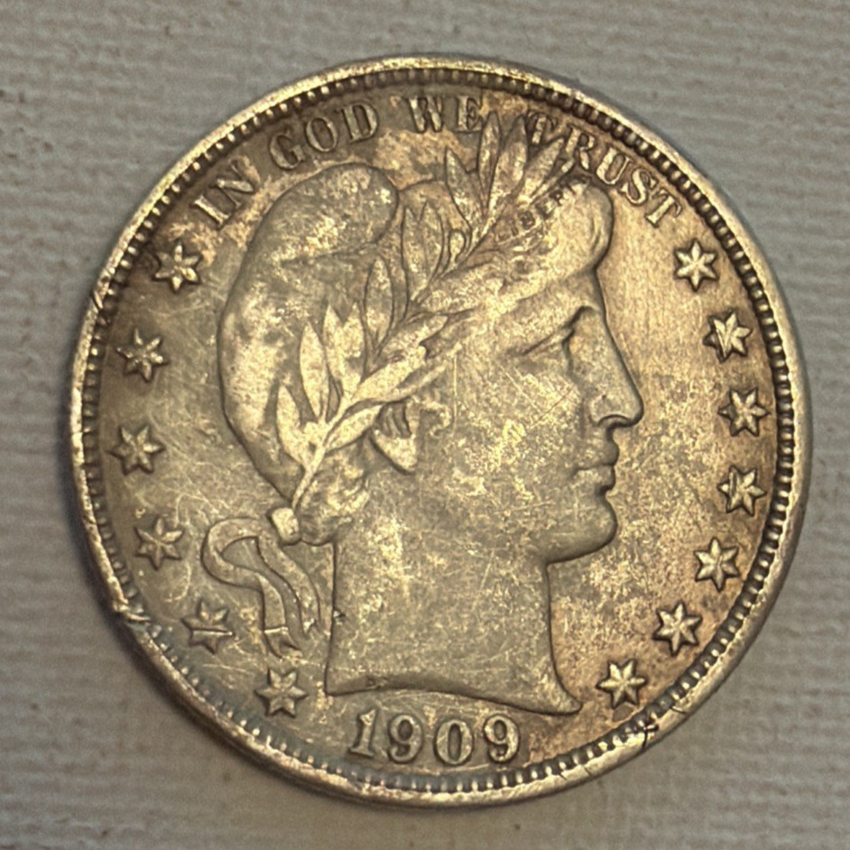 1909 BARBER HALF DOLLAR - VF DETAILS - CLEANED