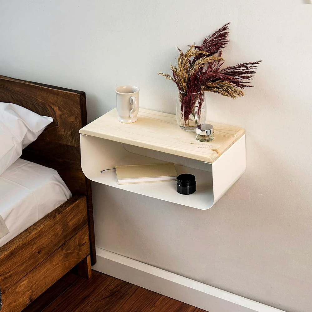Modern Floating Nightstand with Spruce Top | Minimalist Wall Shelf