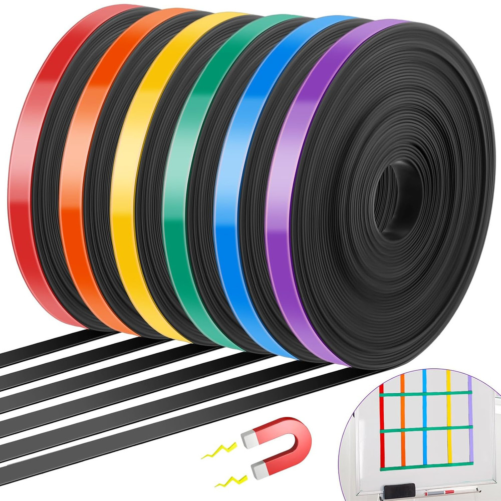 6 Rolls Magnetic Tape Roll Thin Strips, 33 Ft Magnetic Whiteboard Graphic Dec...