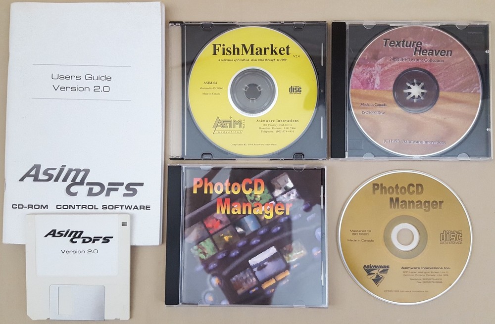 AsimCDFS v2.8 ©1994 Asimware Innovations CD-ROM FileSystem for Amiga +(3) CD's