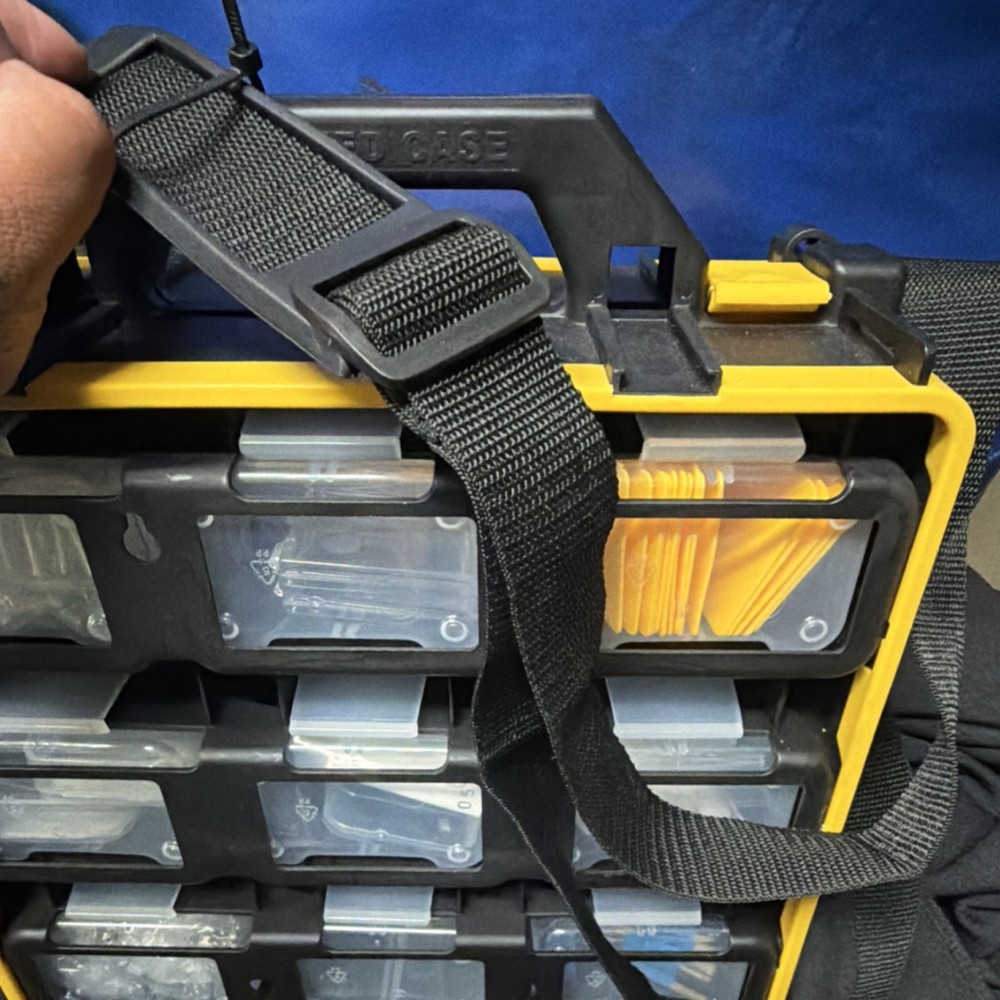 Plastic Tool Organizer Compartment Box Black Yellow Clear with Handle & Strap