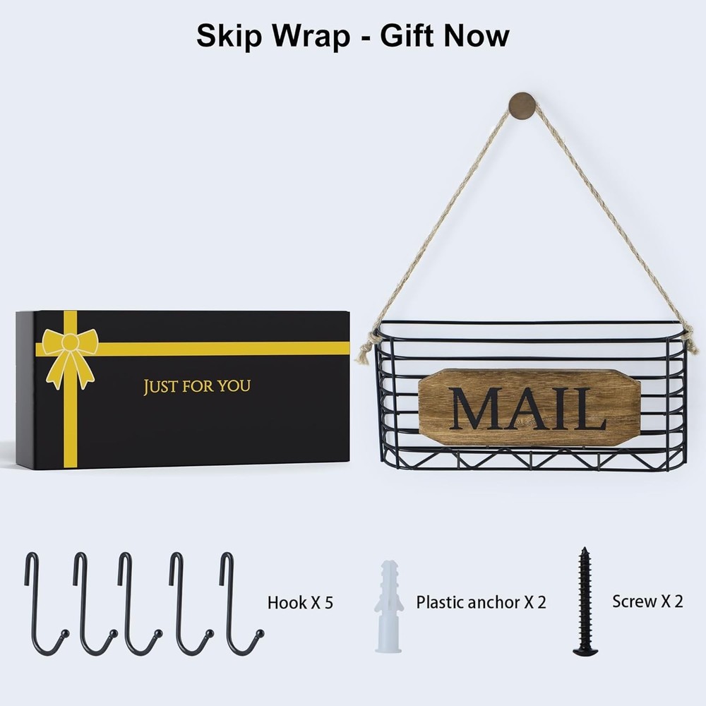 Rustic Wall-Mounted Mail Organizer & Key Holder - Carbonized Black Charm