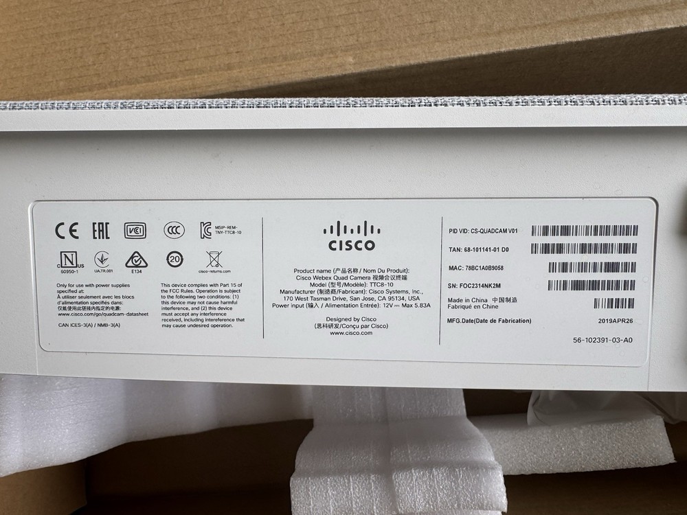 Cisco Webex Room Kit Plus CS-KITPLUS-K9 Quad Camera Video Conferencing System