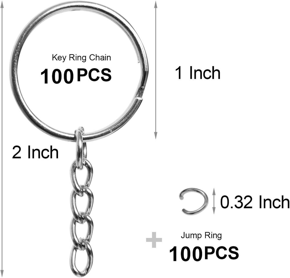 50PCS Bulk Keychains, 1 Inch Key Rings and Chain Silver