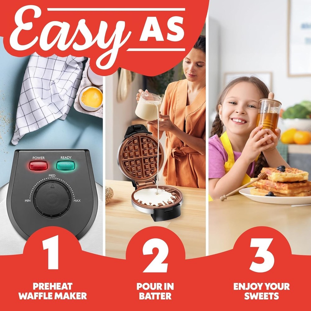 Belgian Waffle Maker – Compact Design with Upright Storage, Adjustable Browni...