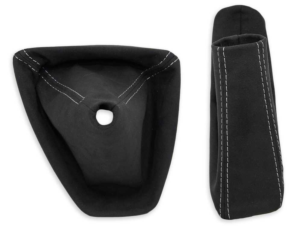 FOR BMW E90 E91 GEAR SHIFT + HANDBRAKE GAITER ALCANTARA STITCHING WHITE + FRAME