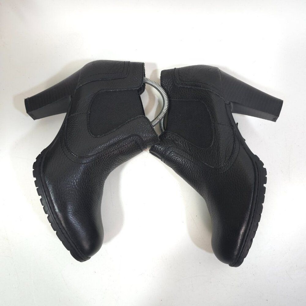 BOC Black Leather Chunky Heel Ankle Booties Women’s Classic Pull On Boots