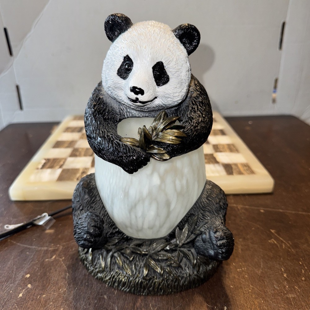 Panda Bear Accent Lamp 9” Tall Lighted Resin Decor Night Light Black White