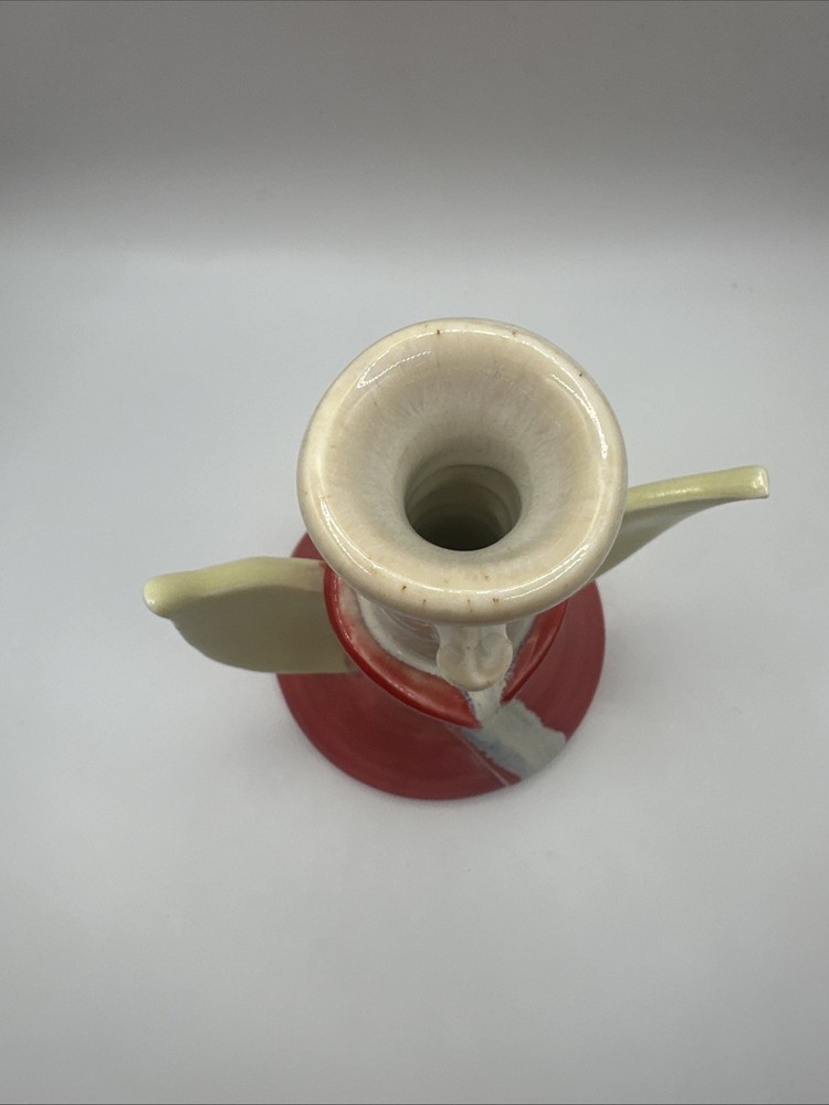 Handmade Pottery Face Candlestick With Wings, Signed