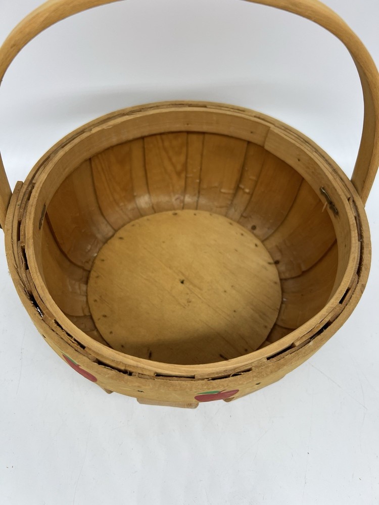 Round Basket with Painted Apples 8.5” Diameter 4” High