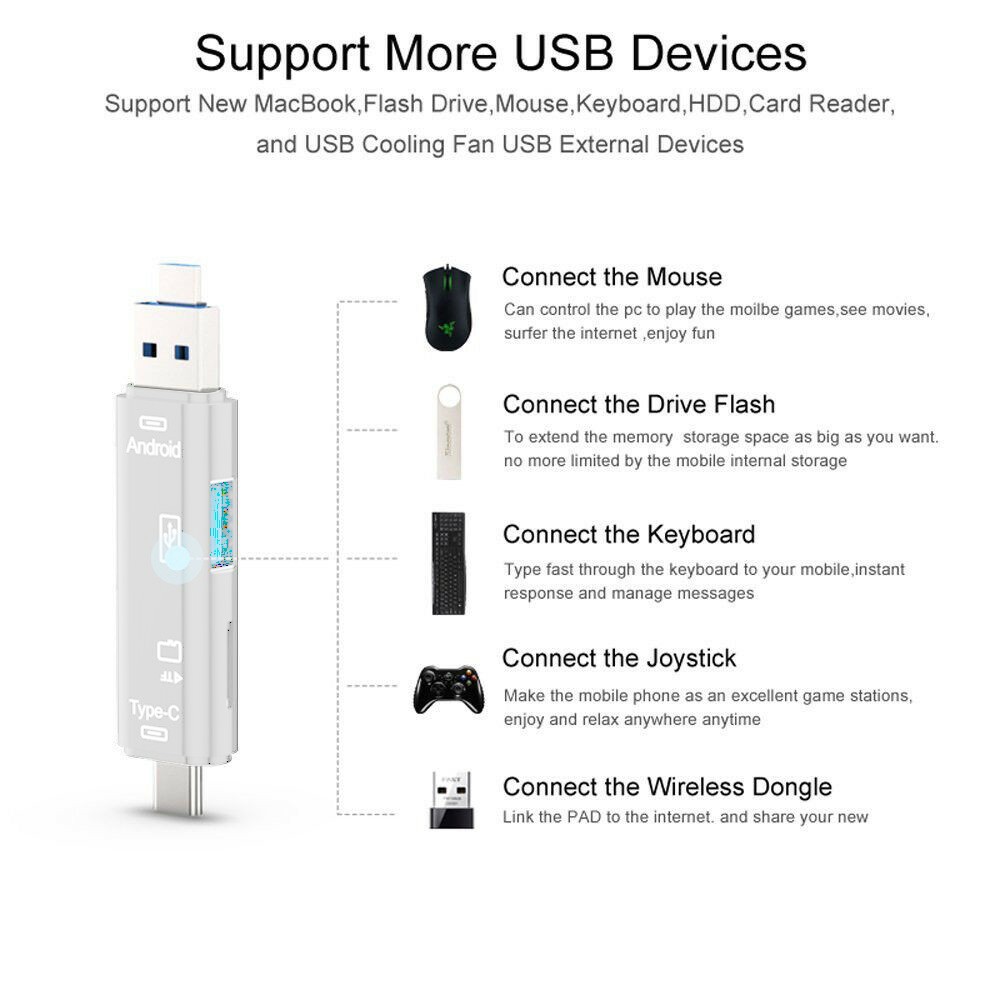 5 in 1 USB 3.0 Type C / USB / Micro USB SD TF Memory Card Reader OTG Adapter aa
