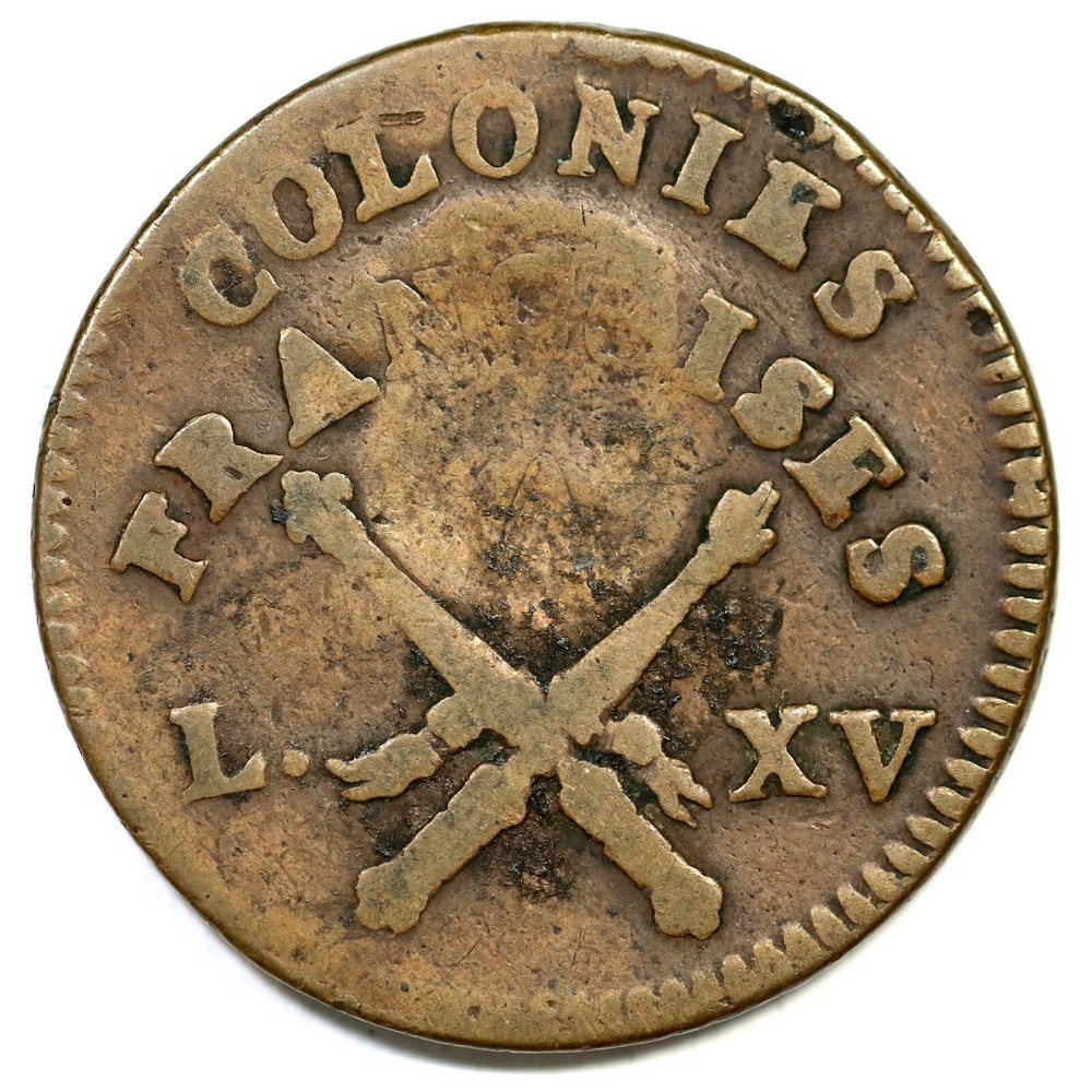 1767 RF Counterstamp French Colonies Copper Sou