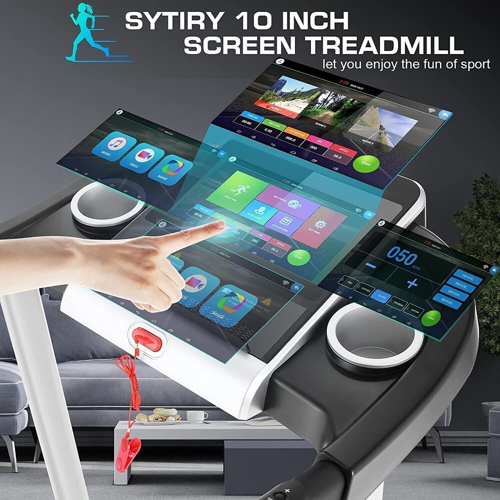 3.25HP Folding Treadmill Running Machine W/10” Touchscreen APP Control Speaker🏃