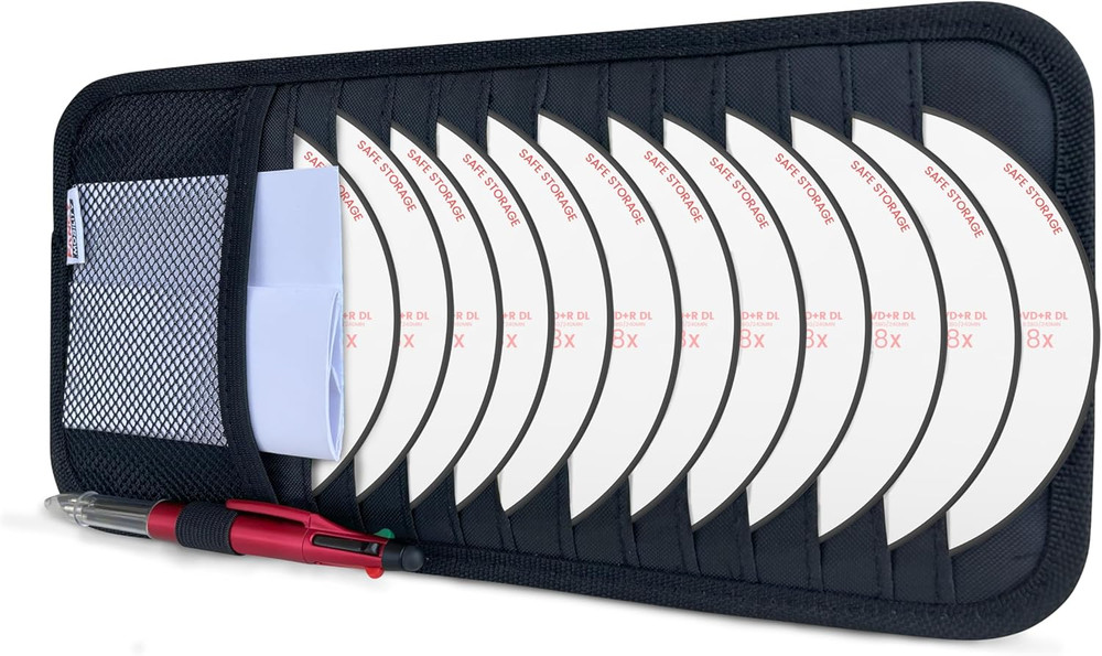 CD Case Holder for Car Sun Visor Organizer Holds 12 CDs DVDs with Mesh Pocket
