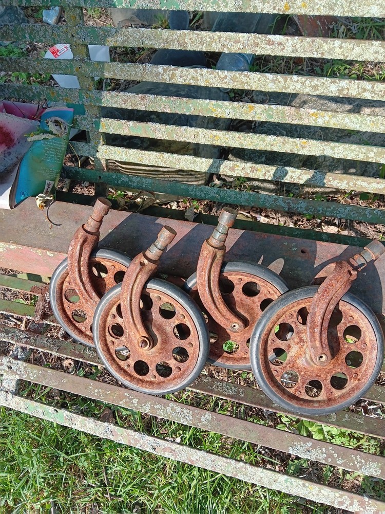 4 Antique Cast Iron Industrial Wheels