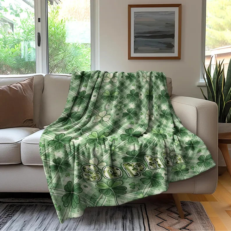 Shamrock Throw Blanket Custom Name Personalized St Patrick's Day Gift