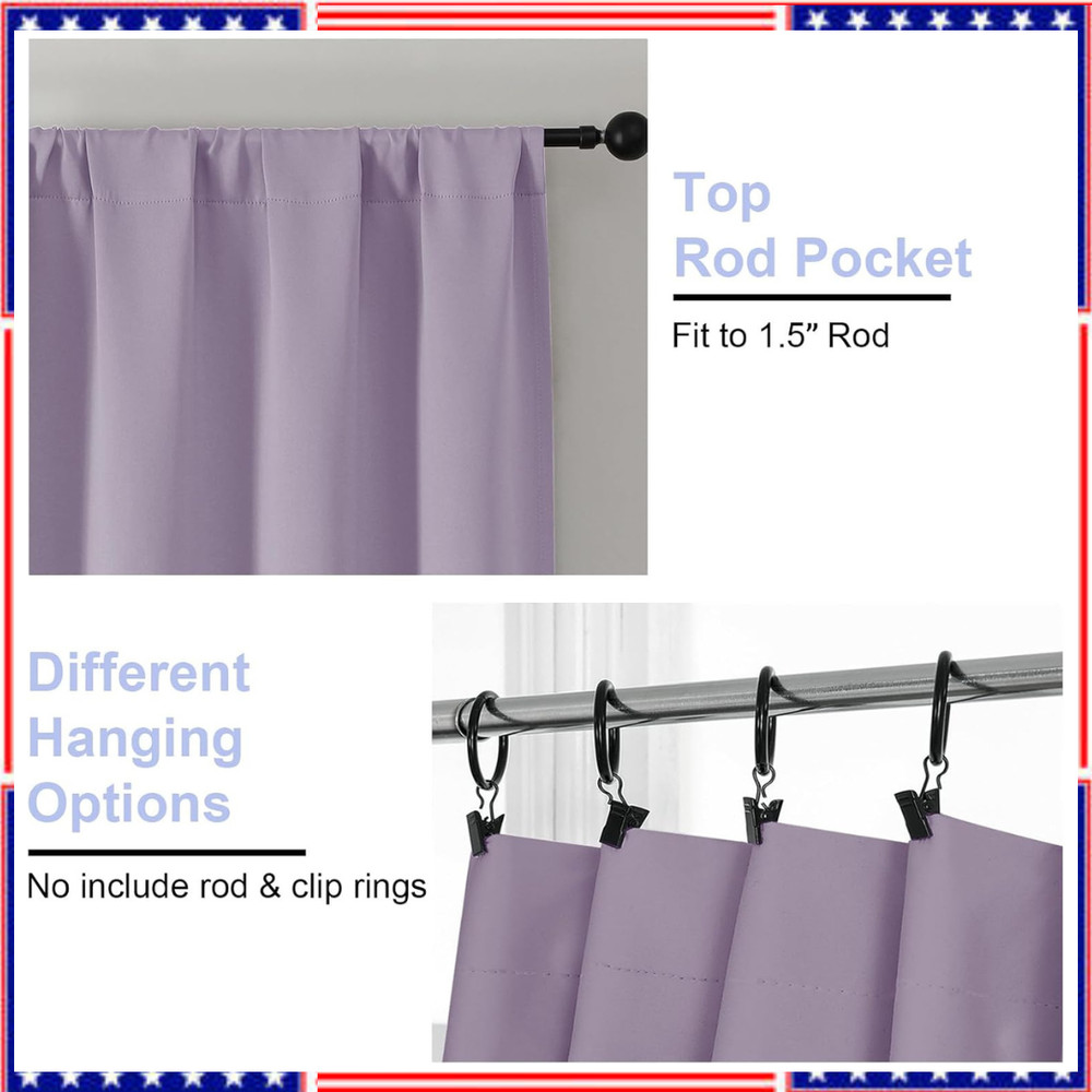 Light Purple Blackout Curtains for Kitchen 36 Inch Length 2 Panels Set, Solid Th