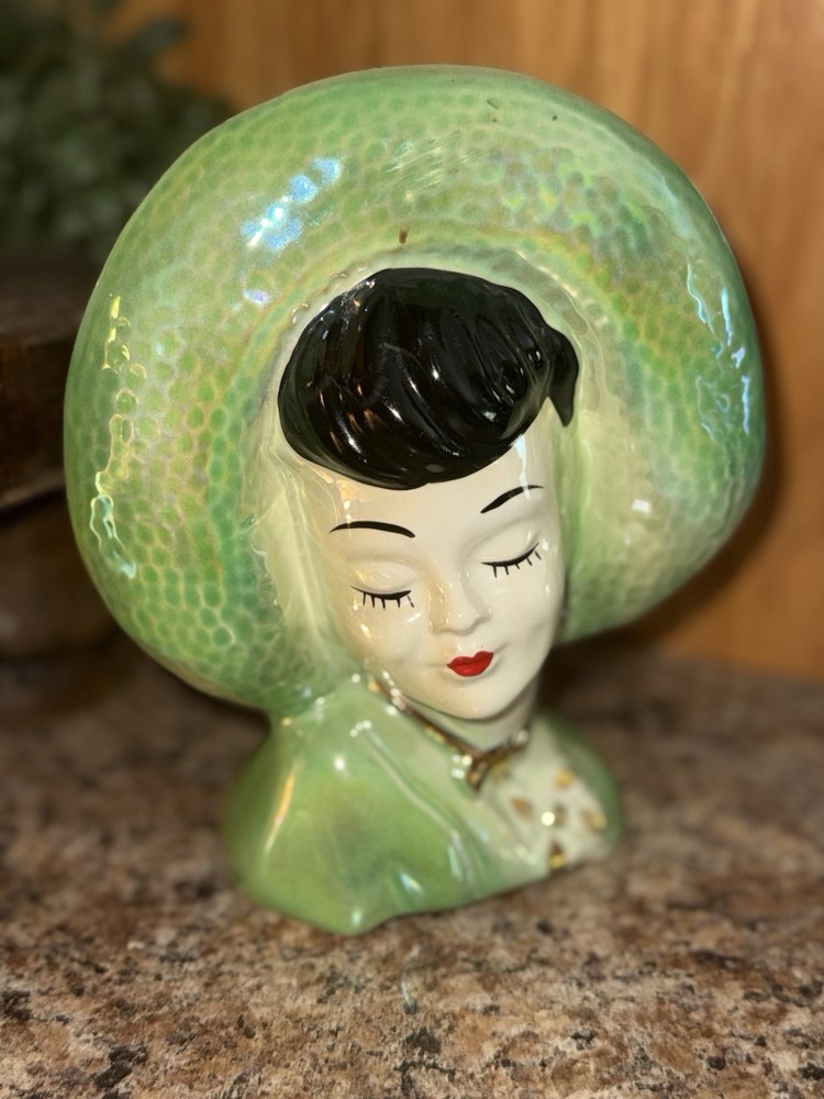 Vintage Lusterware Lady Head Vase, 1950s Occupied Japan Ceramic Planter