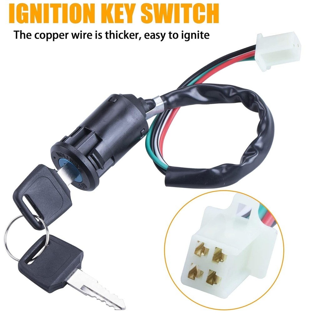 Ignition Key Switch 2pcs 4-Wire 4-pin and A7TC Spark Plug Replacement for Tao...