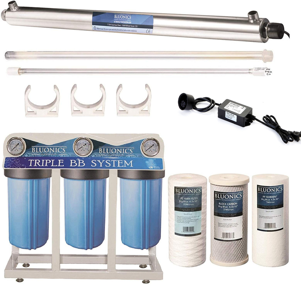 55W UV Well Water Filter System 4.5"x10" w/ Extra Filters BLUONICS