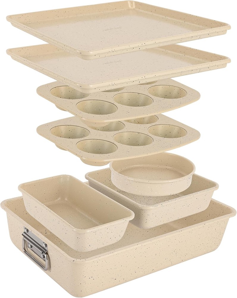 8-Piece Stackable Bakeware Set Carbon Steel Non-Stick Baking Pan Set Includes