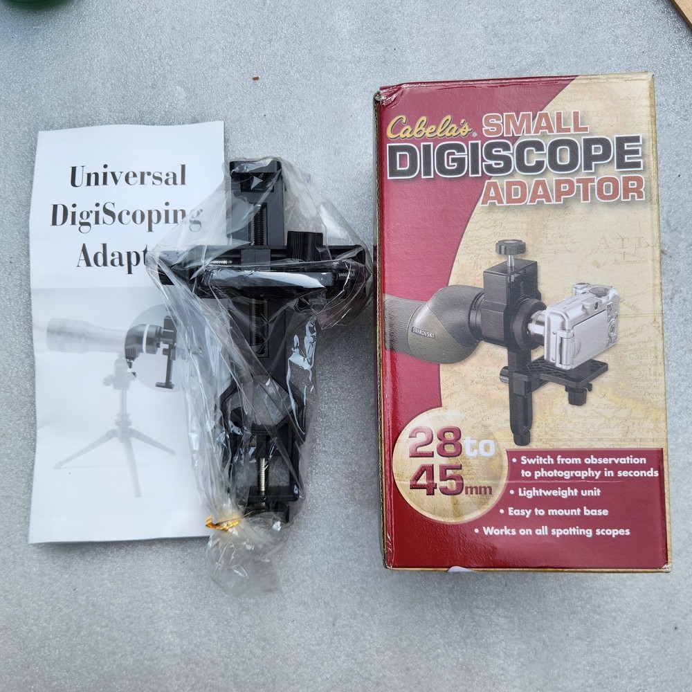 NIB-Cabela's Small Digiscope Adaptor 28 To 45 MM. Attach Scope & Digital Camera.
