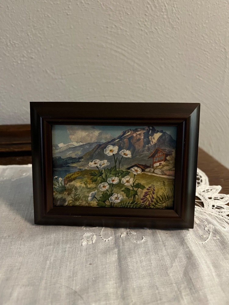 Repurposed Picture Frame with Vintage Mountain Scene Picture