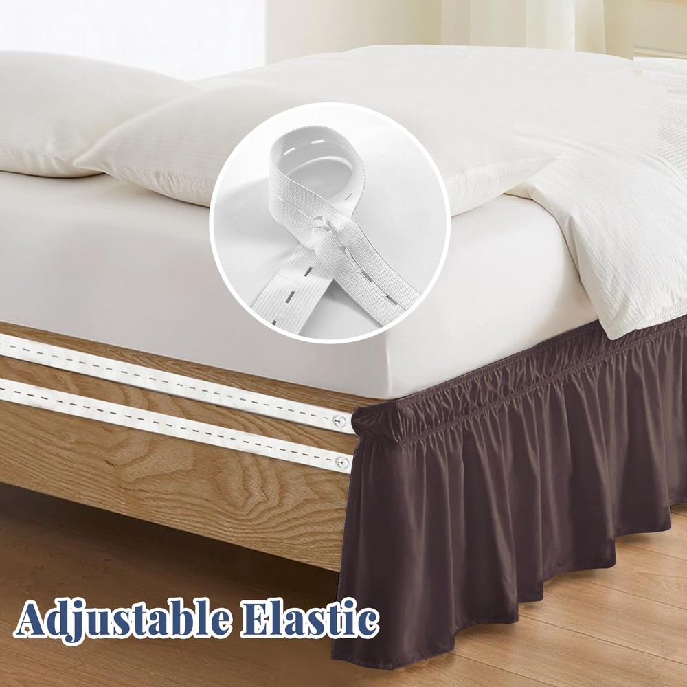 ANARACHON King Bed Skirt, Elastic Wrap Around 14" Drop, Solid Brown