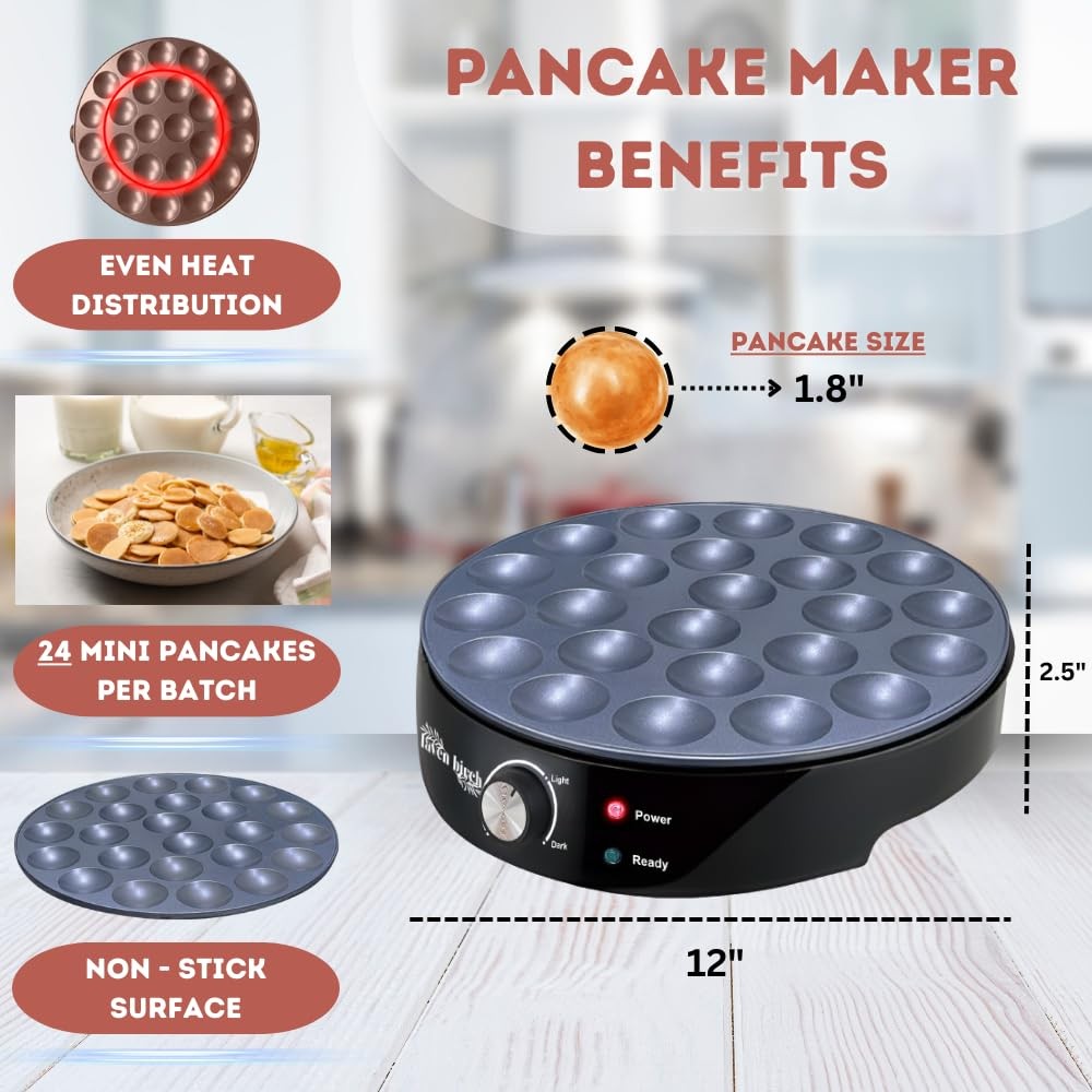 24PCS Mini Pancake Maker Machine, Nonstick Dutch Pancakes Griddle, Adjustable...