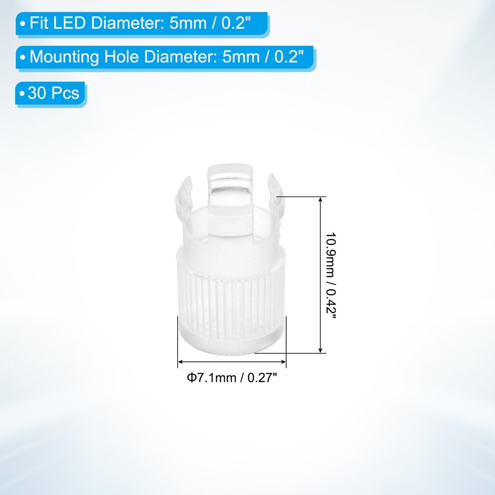 30Pcs 5mm LED Lamp Socket Light Emitting Diode Holder Cap, Clear