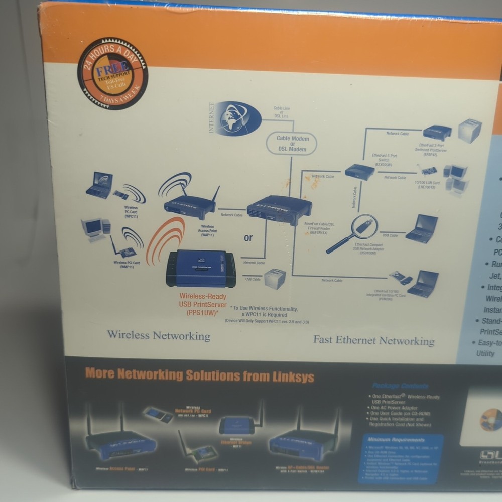 Linksys EtherFast Wireless Ready USB 1 Port PrintServer PPS1UW Sealed